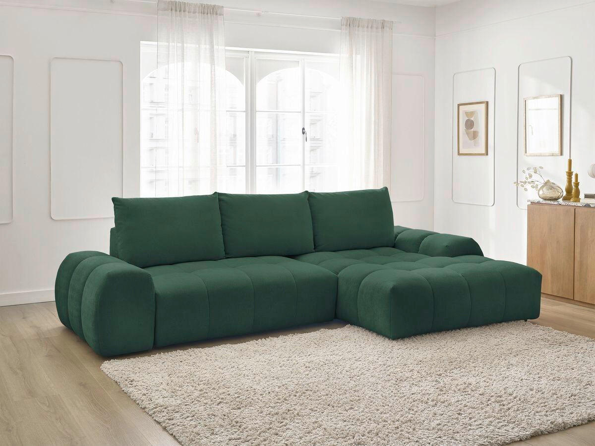 ECKSCHLAFSOFA EVEREST  mit Rücken echt, Armteil links, Armteil rechts Struktur Grün  - Schwarz/Grün, MODERN, Kunststoff/Textil (318/180cm) - Livetastic