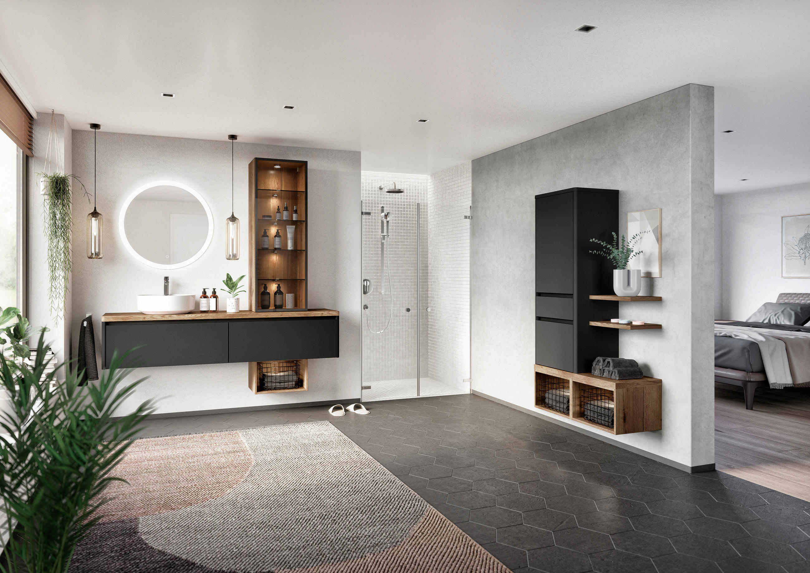 BADEZIMMER  in 185,2 cm  - Schwarz/Braun, MODERN, Glas/Keramik (185,2cm) - Celina Home
