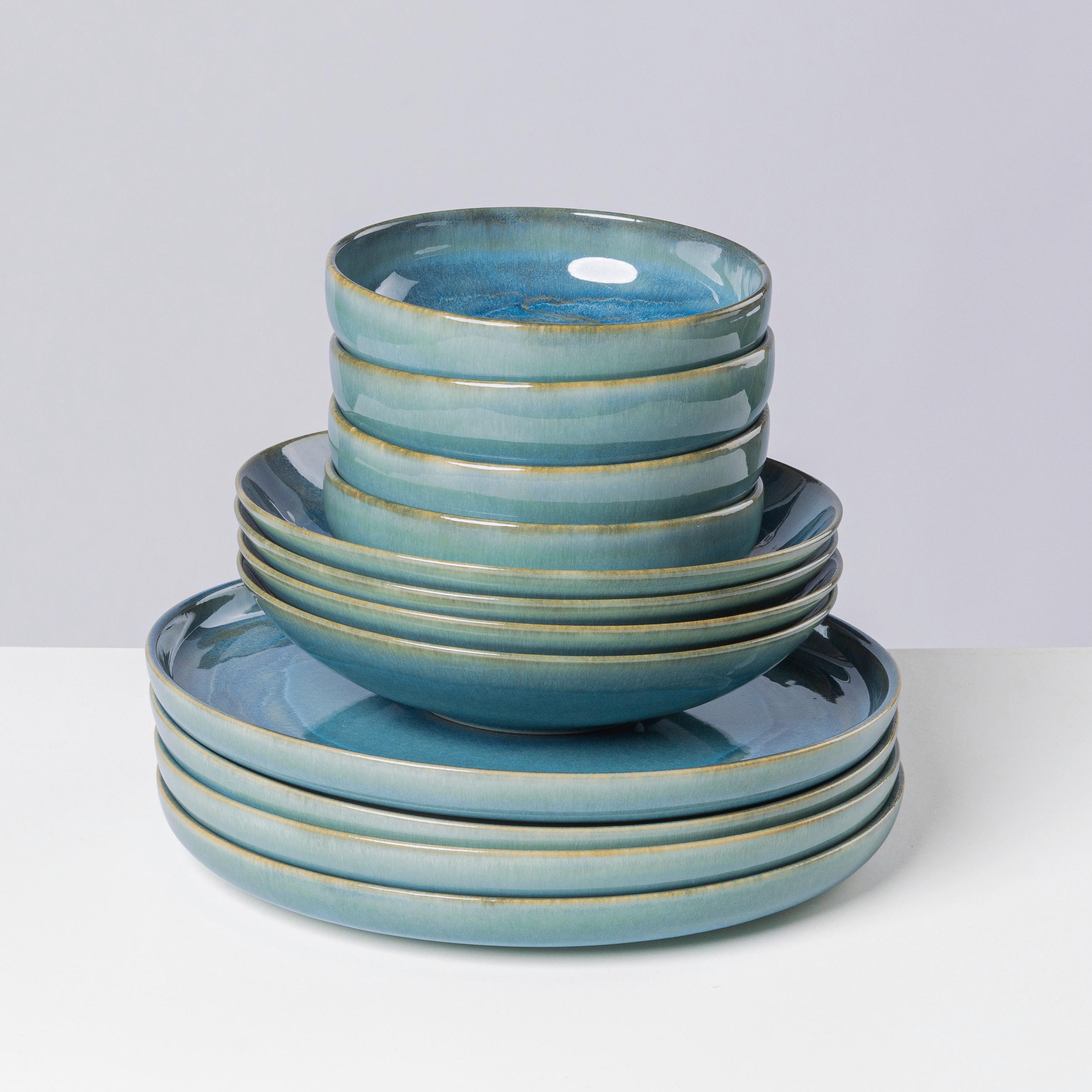 TAFELSERVICE TIEFER SEE 12-teilig  - Blau/Grün, Basics, Keramik - Gipfelstück