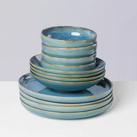 TAFELSERVICE Blau, Grün TIEFER SEE 12-teilig  - Blau/Grün, Basics, Keramik - Gipfelstück