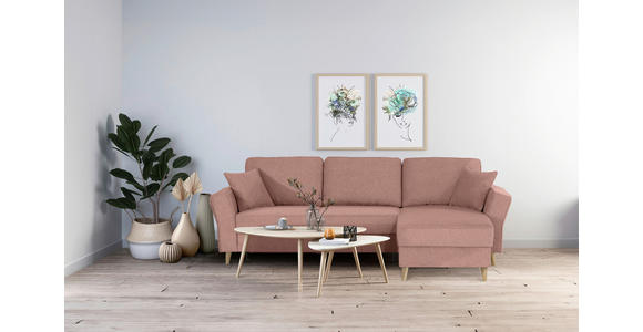 ECKSOFA in Flachgewebe Rosa  - Eichefarben/Rosa, KONVENTIONELL, Holz/Textil (265/159cm) - Carryhome