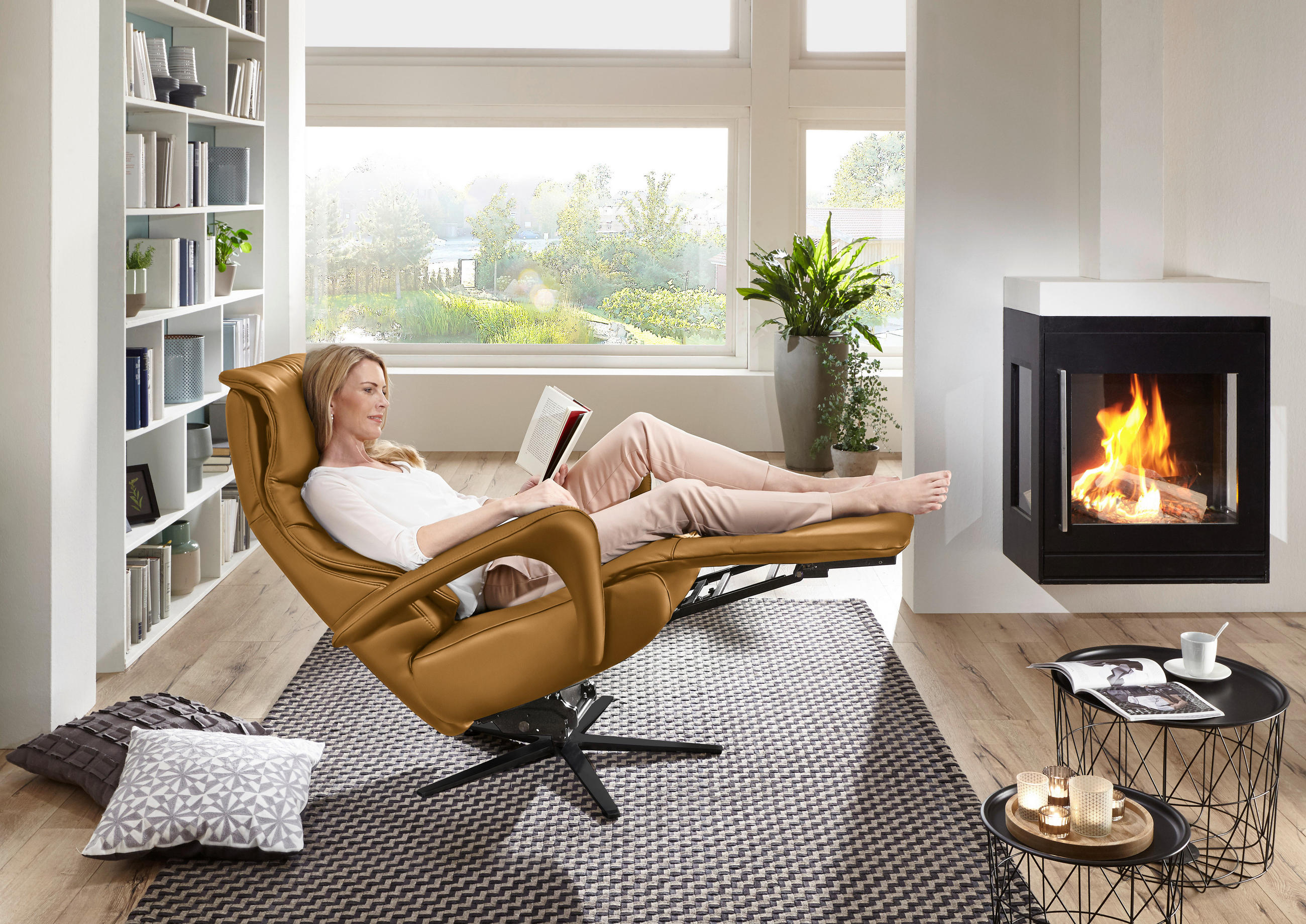 RELAXSESSEL in Leder Currygelb  - Currygelb/Schwarz, Design, Leder/Metall (75/106/88cm) - Dieter Knoll