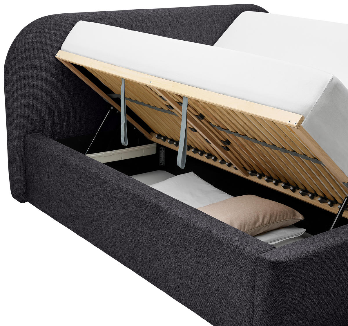 POLSTERBETT Bettkasten, Lattenroste 160/200 cm  in Anthrazit  - Anthrazit/Schwarz, Design, Holz/Textil (160/200cm) - Boxxx