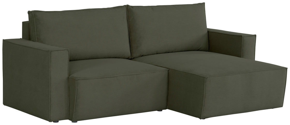 ECKSOFA in Feincord Olivgrün  - Schwarz/Olivgrün, Konventionell, Kunststoff/Textil (242/151cm) - Carryhome
