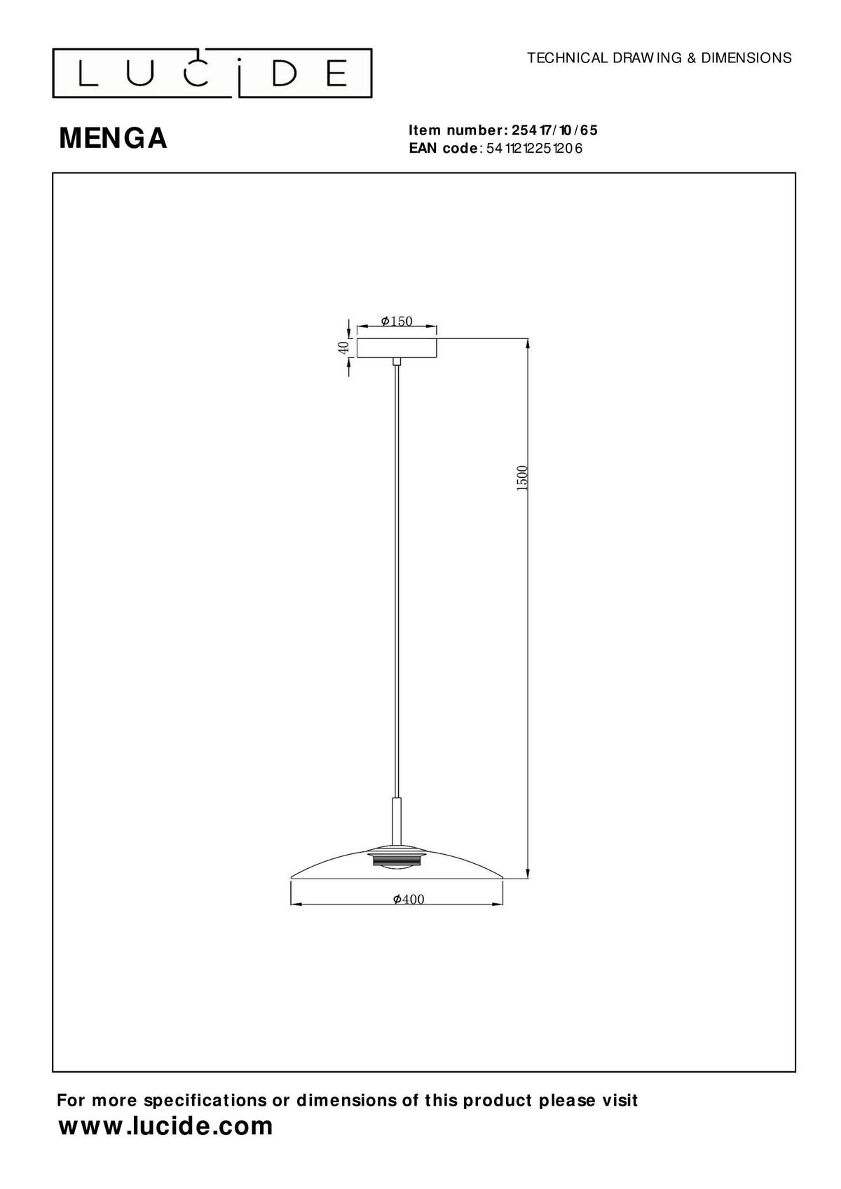 LED-HÄNGELEUCHTE MENGA 40/40/16 cm   - KONVENTIONELL (40/40/16cm) - Lucide