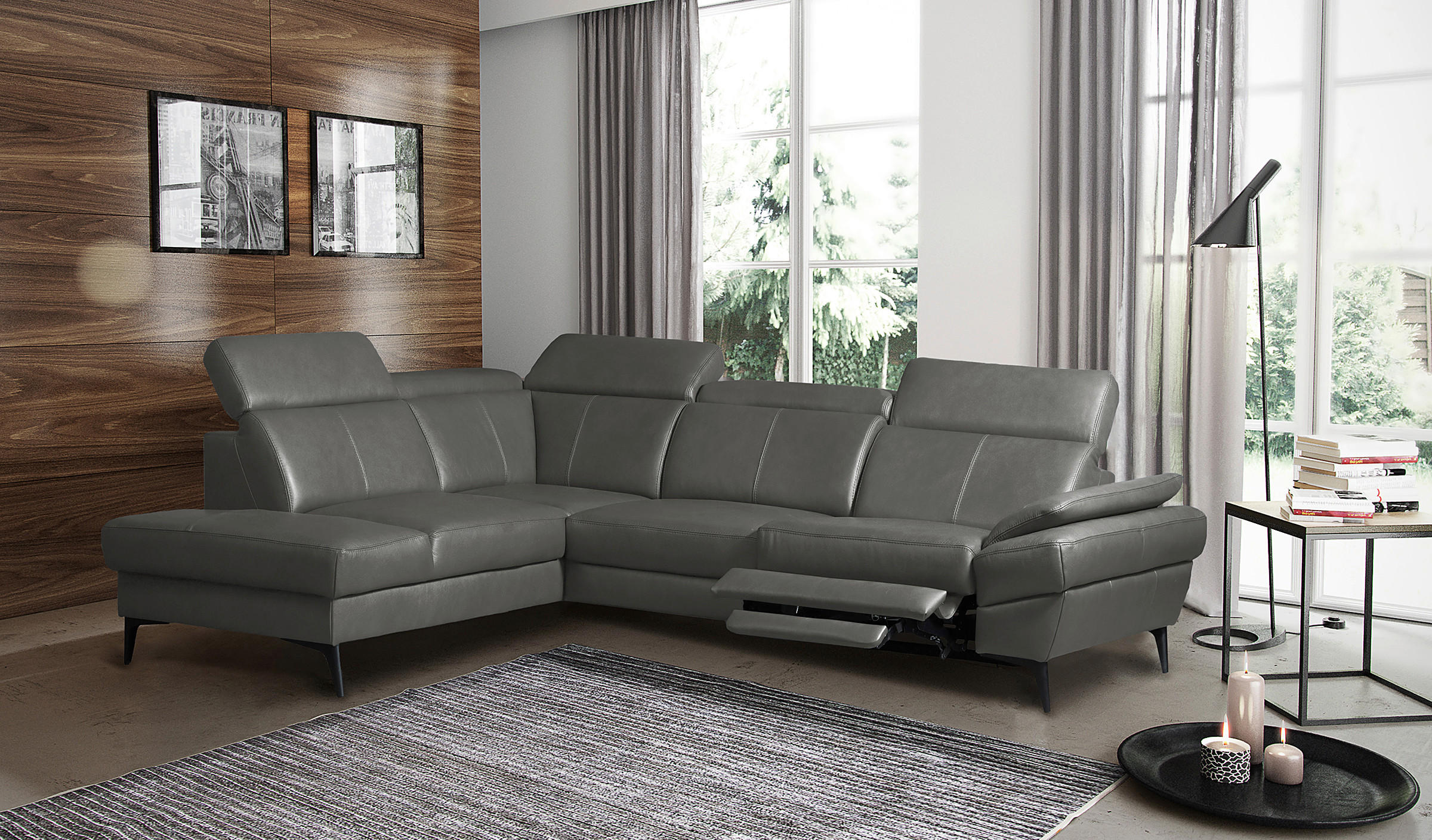 ECKSOFA  in Lederlook Echtleder Anthrazit  211/264 cm  - Anthrazit/Schwarz, Design, Leder/Textil (211/264cm) - Livetastic