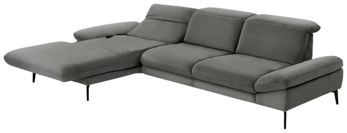 ECKSOFA in Chenille Grau  - Schwarz/Grau, Design, Textil/Metall (188/319cm) - Beldomo System