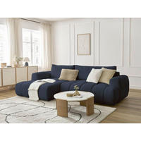 ECKSCHLAFSOFA FUJI Bouclé Dunkelblau  inkl.  - Schwarz/Dunkelblau, MODERN, Kunststoff/Textil (160/292cm)