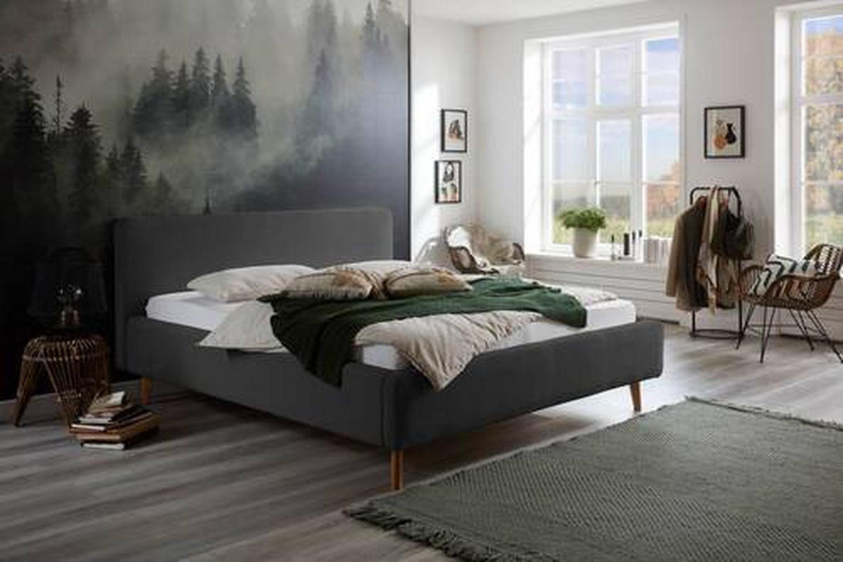 POLSTERBETT gepolstertes Kopfteil, Lattenrost, Bettkasten 140/200 cm  in Anthrazit  - Anthrazit/Naturfarben, Design, Holz/Textil (140/200cm) - Xora