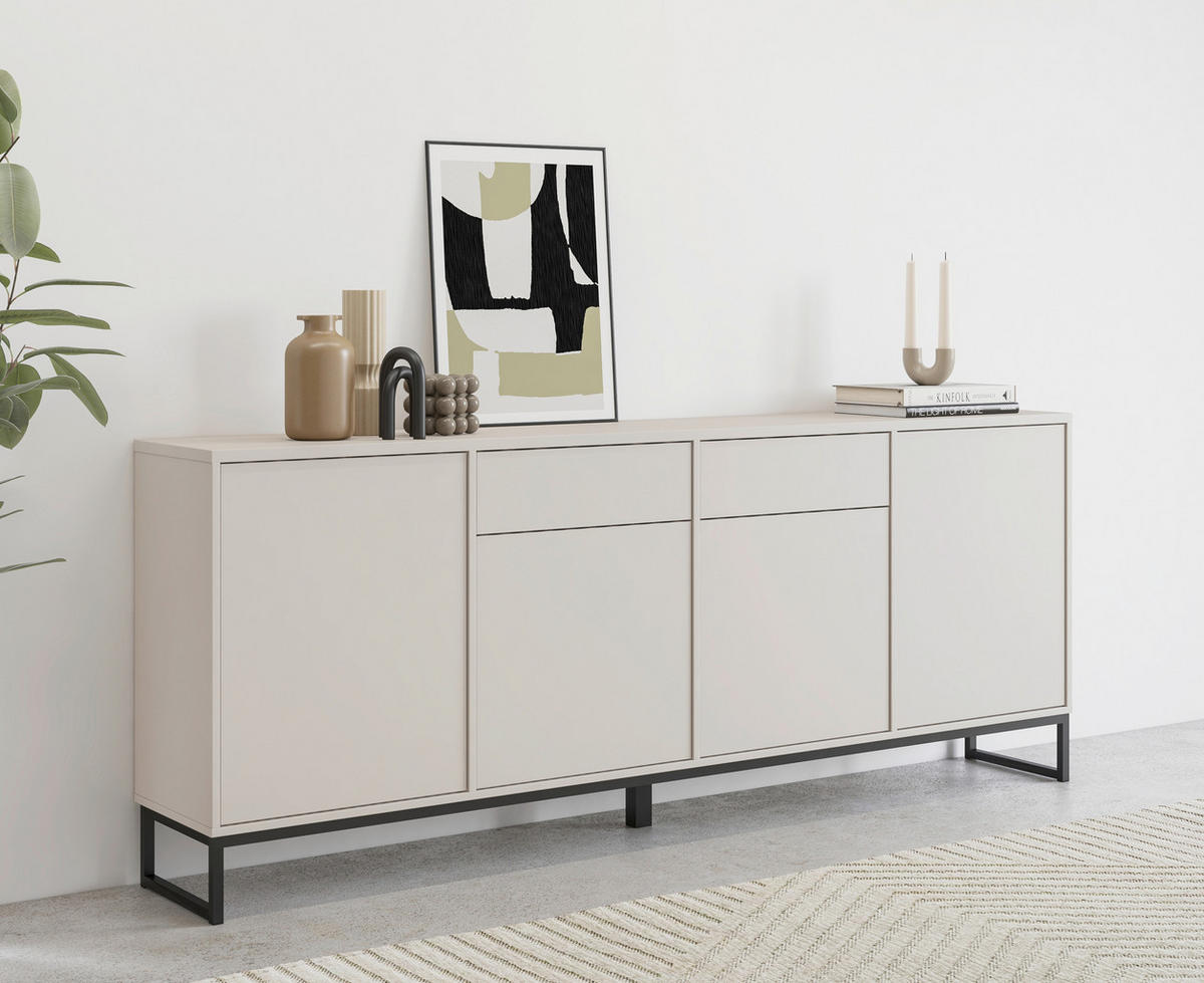 SIDEBOARD Alto 208,5/84,1/36,5 cm 2 Schublade(n)  - Kaschmir/Schwarz, Design, Holzwerkstoff/Metall (208,5/84,1/36,5cm) - MID.YOU