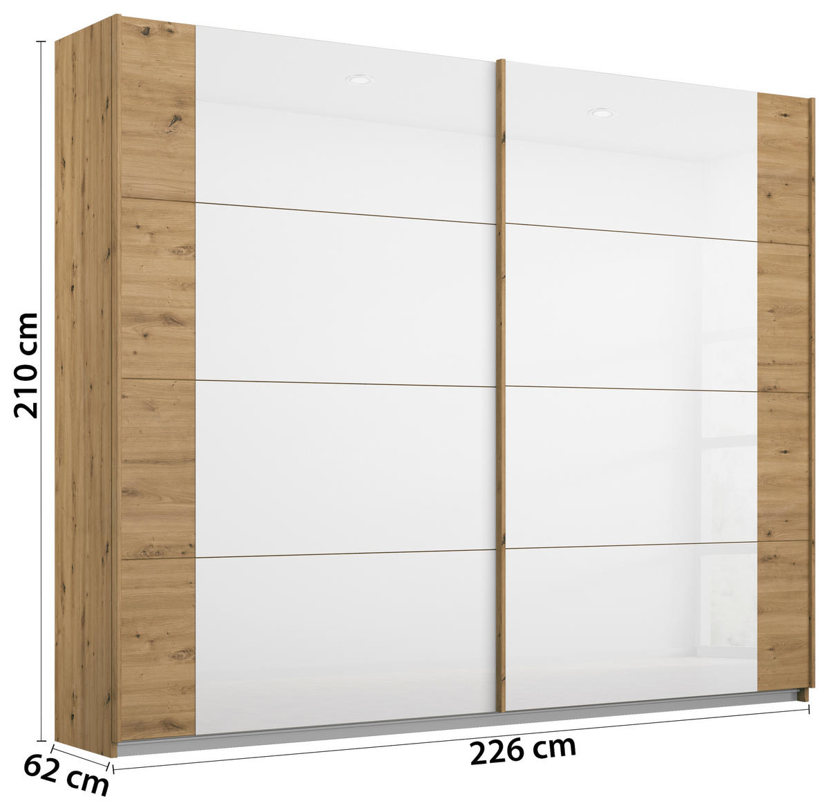 SCHWEBETÜRENSCHRANK in Weiss, Eiche Artisan  - Weiss/Eiche Artisan, Modern, Glas/Holzwerkstoff (226/210/62cm) - Rauch Möbel