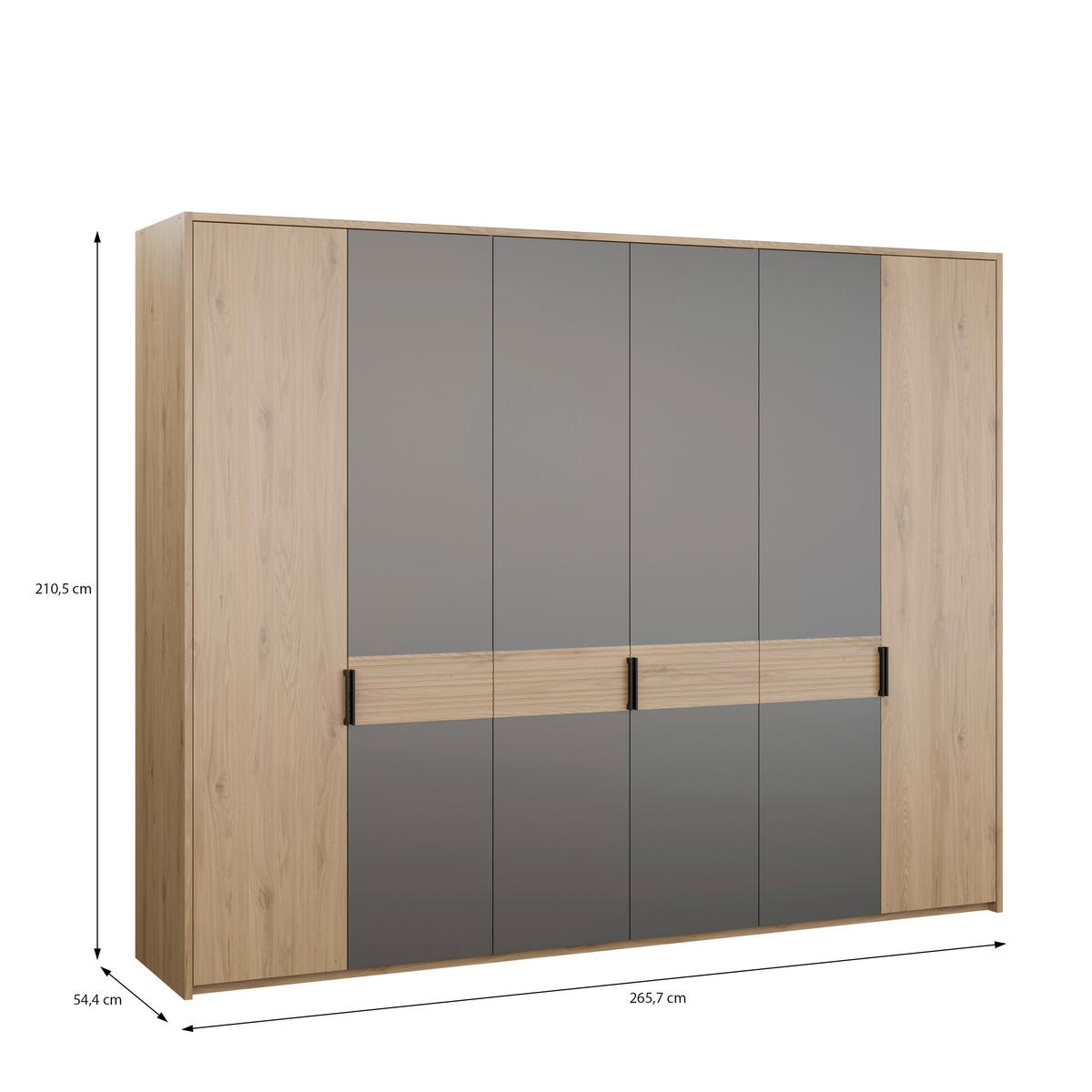 ORMAR S KLASIČNIM VRATIMA siva, prirodne boje   - siva/boje hrasta, Moderno, drvni materijal/metal (265,7/210,5/54,4cm) - Hom`in