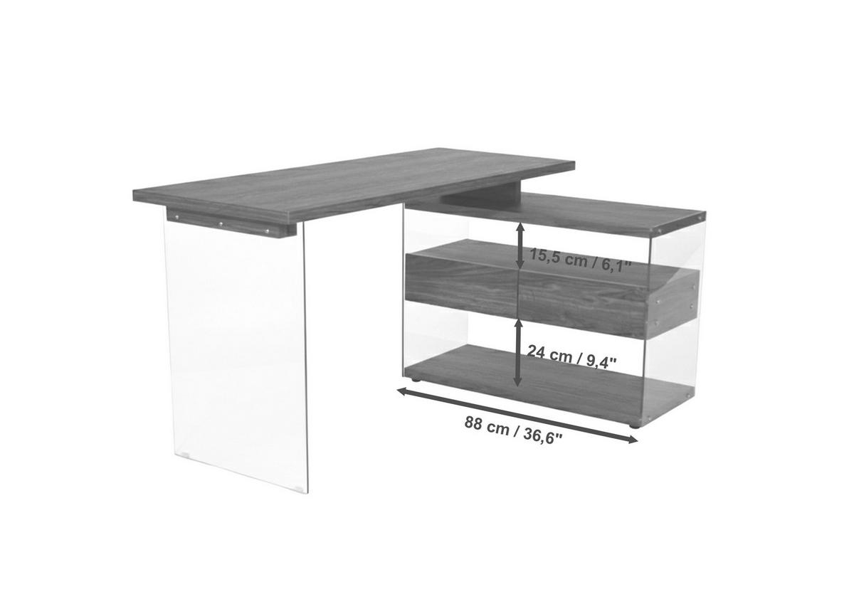 ECKSCHREIBTISCH 145/100/76 cm Walnussfarben Stauraum, seitenverkehrt montierbar  - Eichefarben/Walnussfarben, Design, Glas/Holzwerkstoff (145/100/76cm) - MID.YOU