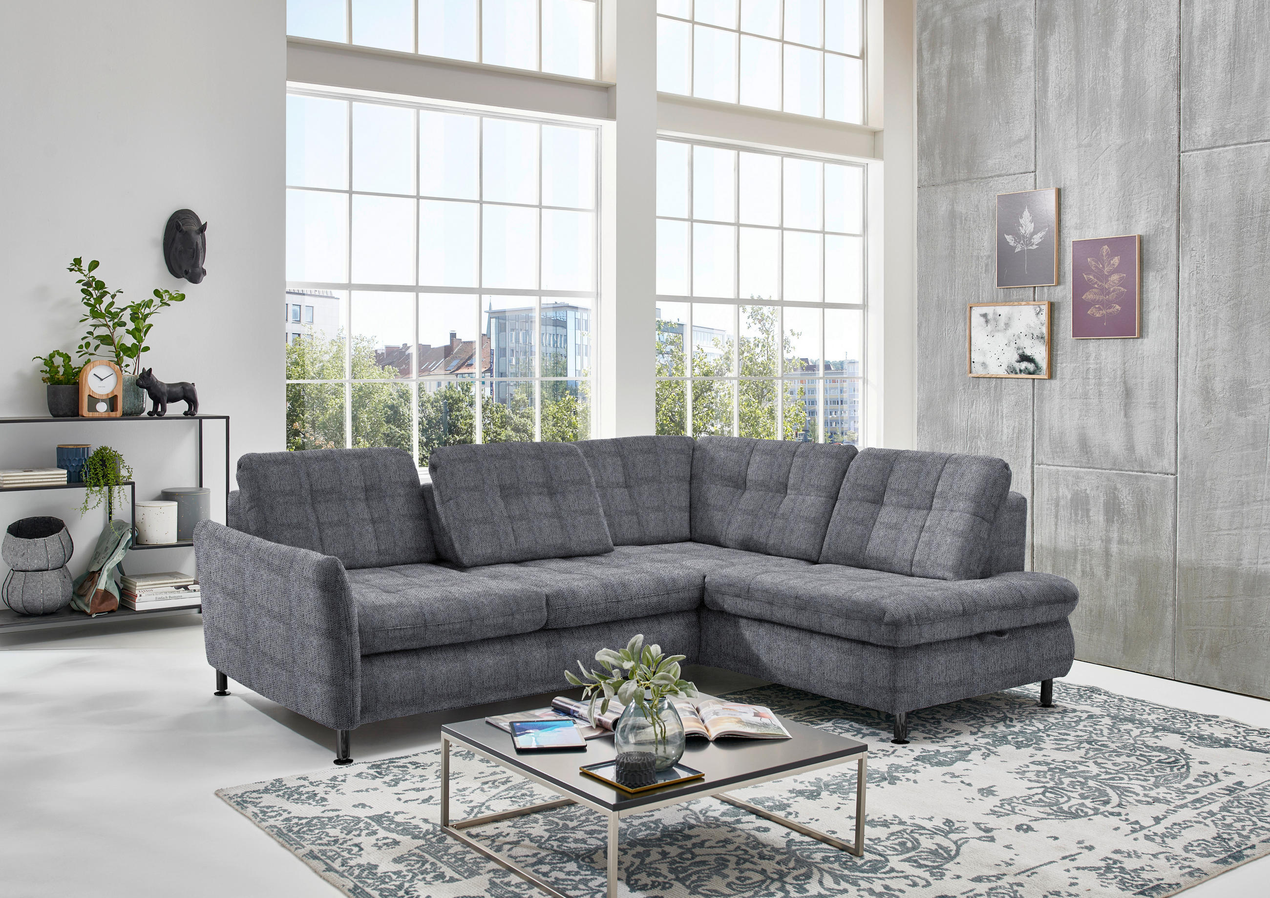 ECKSOFA in Webstoff Anthrazit  - Anthrazit/Schwarz, Konventionell, Textil/Metall (242/210cm) - Beldomo Style