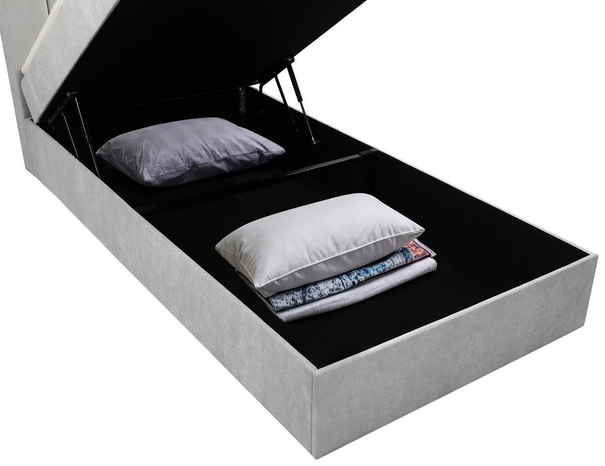 BOXBETT 100/200 cm,  in Hellgrau, Matratze, gepolstertes Kopfteil, Bettkasten, Topper, H3 = fest  - Hellgrau/Schwarz, Basics, Kunststoff/Textil (100/200cm) - Chameo