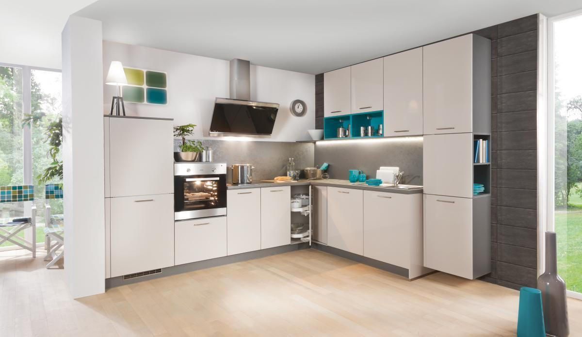 ECKKÜCHE  in Creme, Türkis  - Türkis/Creme, Design, Holzwerkstoff - Welnova