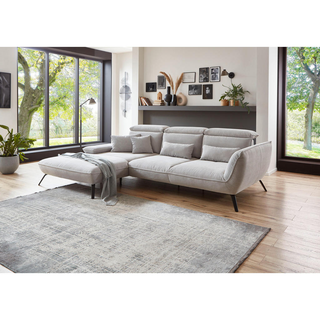 Thumbnail - Moderano Ecksofa, Hellgrau, Textil, 3-Sitzer, Ottomane links, L-Form, Eckteil, 301x196 cm, Fußauswahl, Armteilvarianten,...
