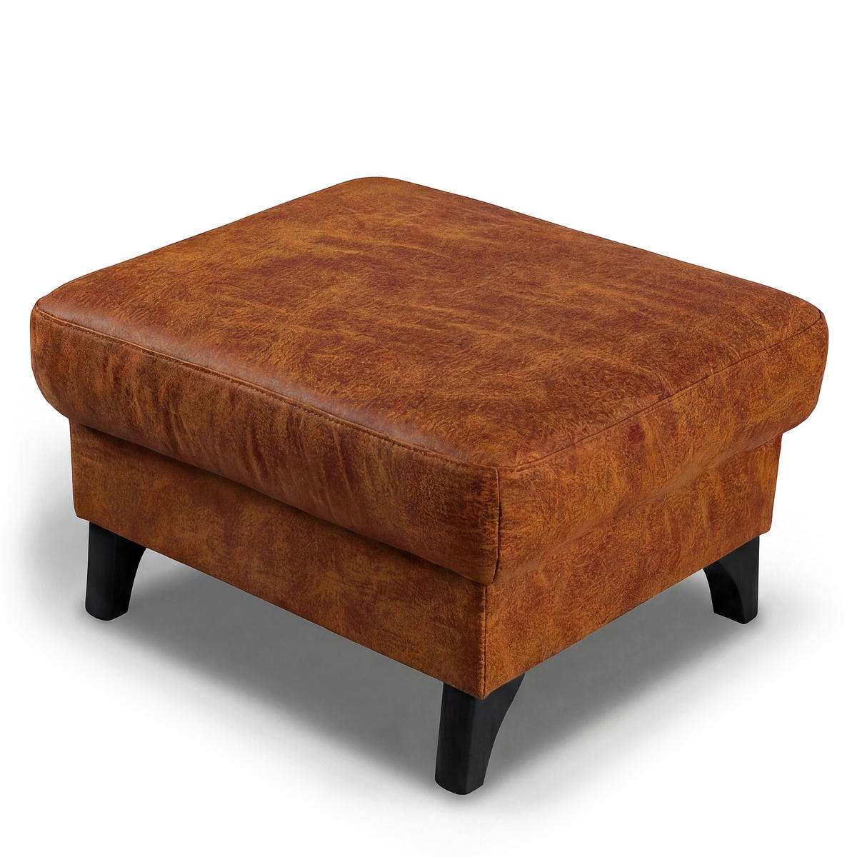 HOCKER Lederlook Echtleder Cognac  - Cognac, Design, Leder/Textil (70/48/60cm) - Livetastic
