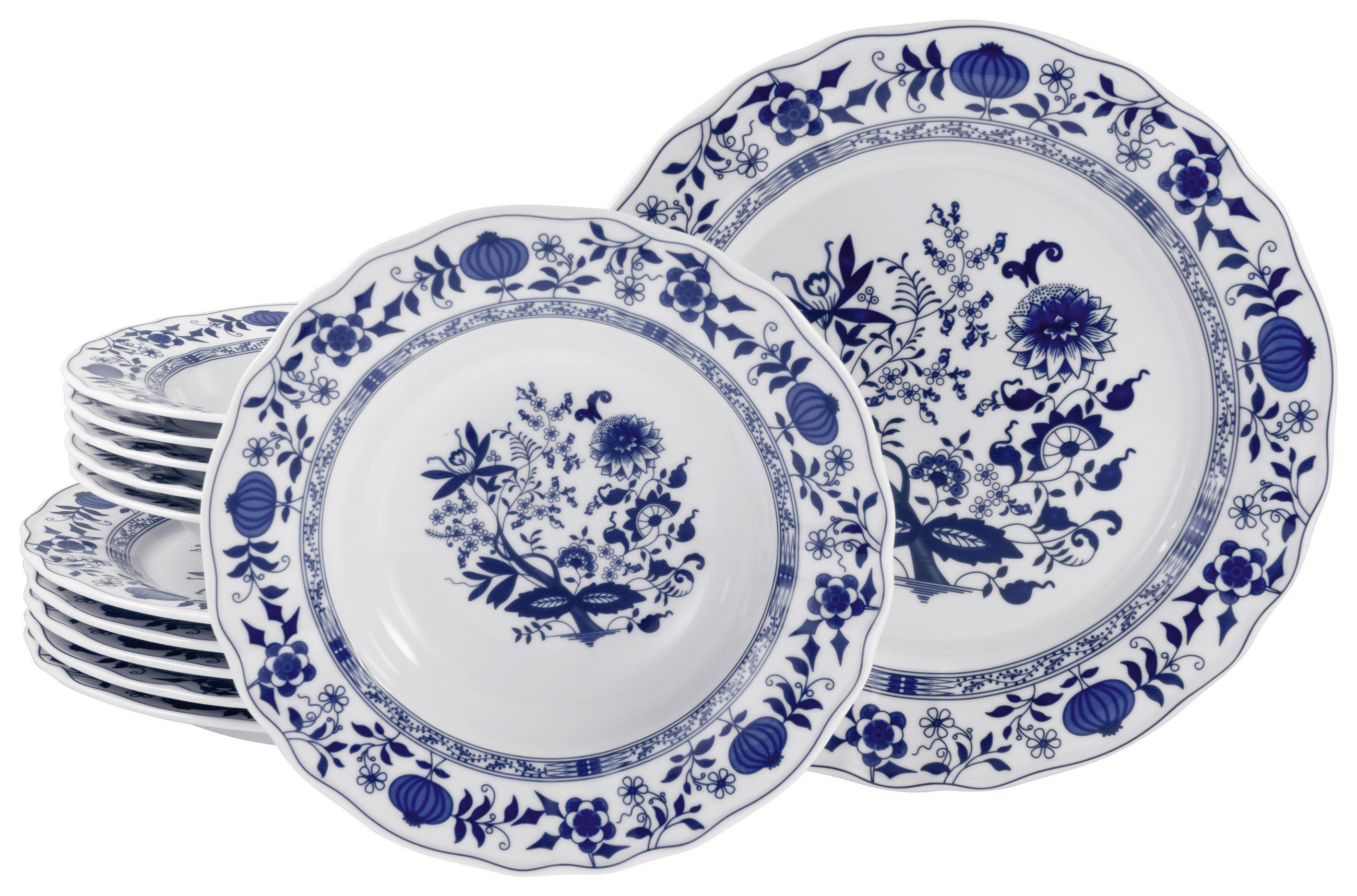 TAFELSERVICE Blau, Weiß 12-teilig Flora Zwiebelmuster  - Blau/Weiß, Design, Keramik - Creatable