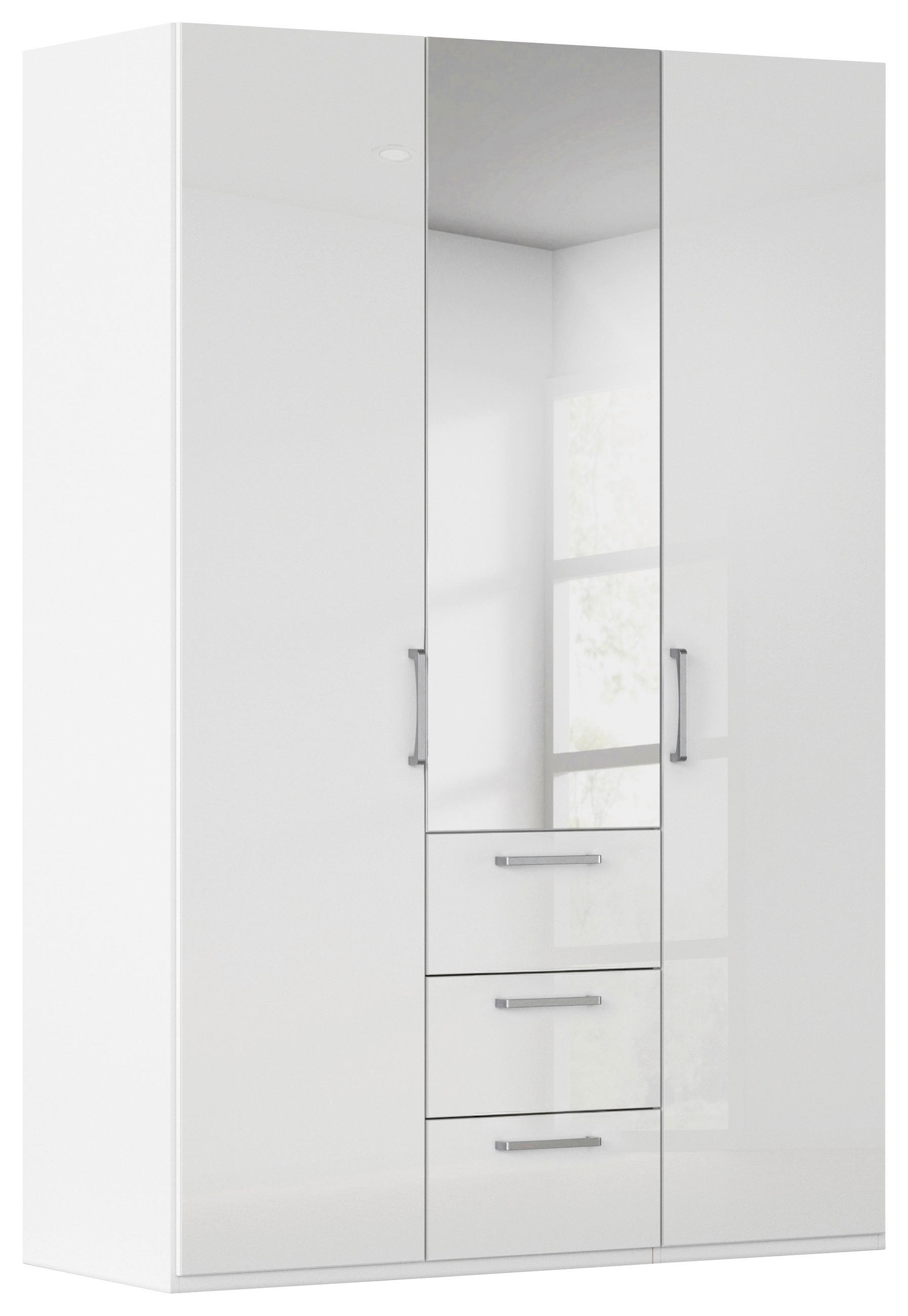 DREHTÜRENSCHRANK 151/223/61 cm,  in Weiß, Weiß Hochglanz, 3-türig  - Edelstahlfarben/Weiß Hochglanz, Basics, Glas/Holzwerkstoff (151/223/61cm) - Novel