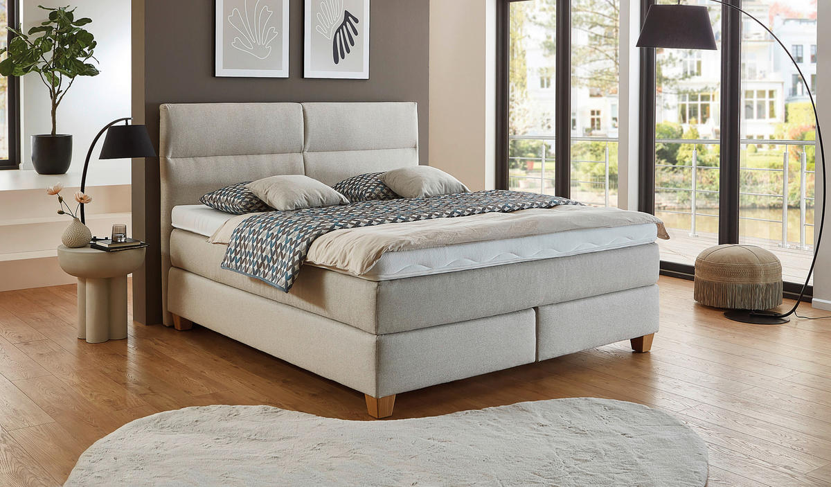 BOXSPRINGBETT 180/200 cm  in Beige  - Beige/Naturfarben, Modern, Holz/Textil (180/200cm) - Beldomo - Sleep
