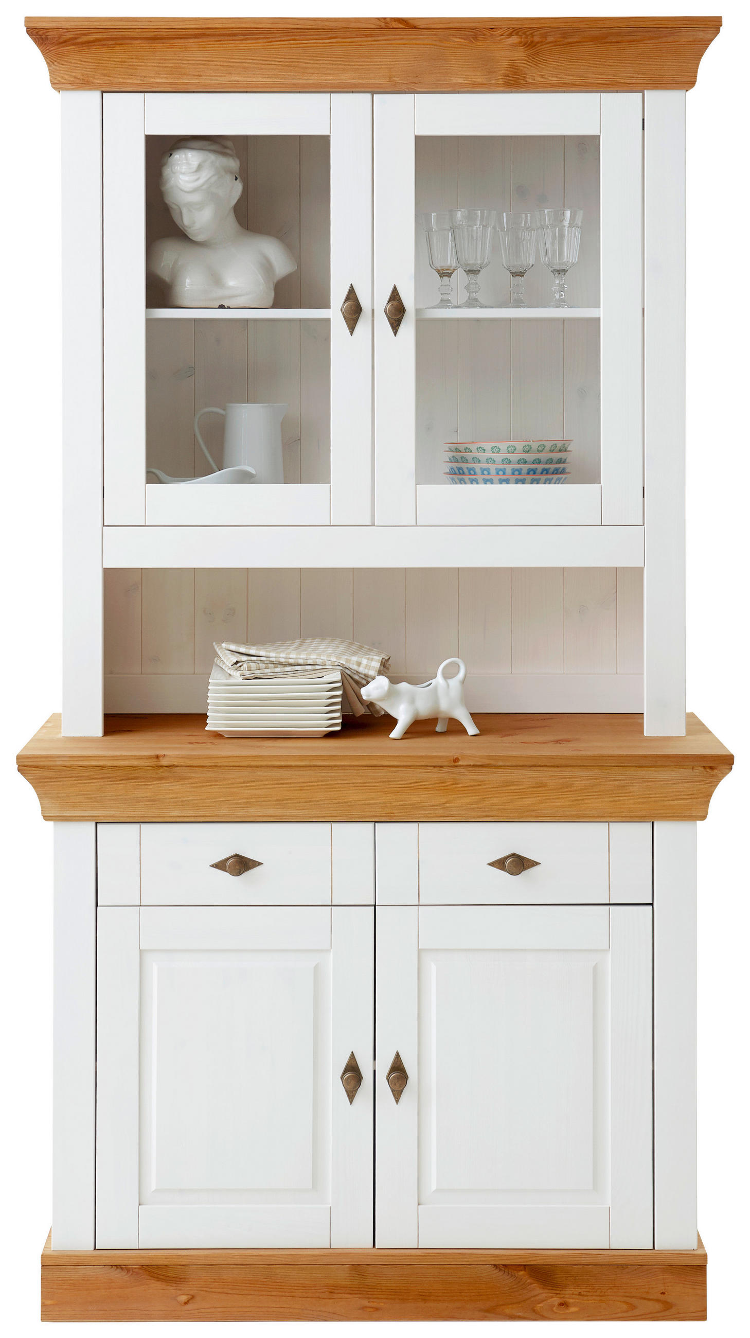 BUFFETAUFSATZ - Bernsteinfarben/Weiß, ROMANTIK / LANDHAUS, Glas/Holz (108/112/32cm) - Boxxx