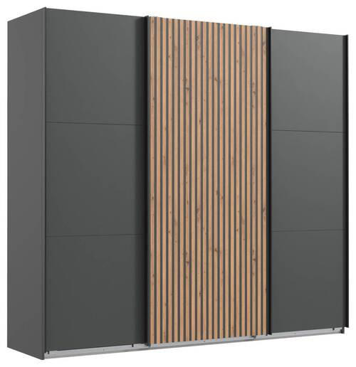 GARDEROB MED SKJUTDÖRRAR 300/216/65 cm 3-dörrar - grafitfärgad/svart, Modern, metall/trämaterial (300/216/65cm) - MID.YOU