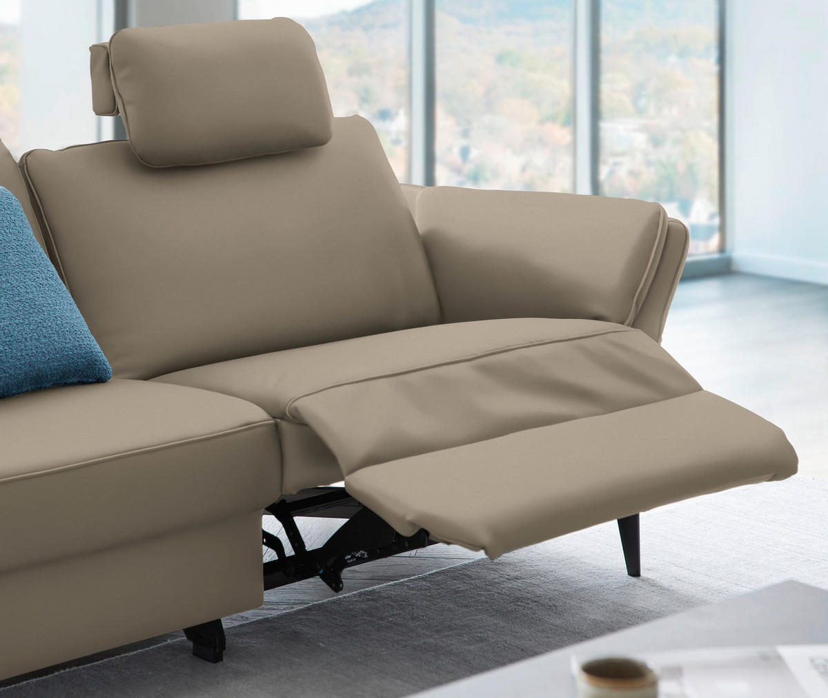 3-SITZER-SOFA in Echtleder Greige  - Greige/Schwarz, Design, Leder/Metall (190/84/99cm) - Dieter Knoll