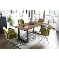 TISCHGRUPPE Struktur Akazie massiv Grün, Walnussfarben  - Silberfarben/Walnussfarben, MODERN, Holz/Textil (160/90/75cm) - Livetastic