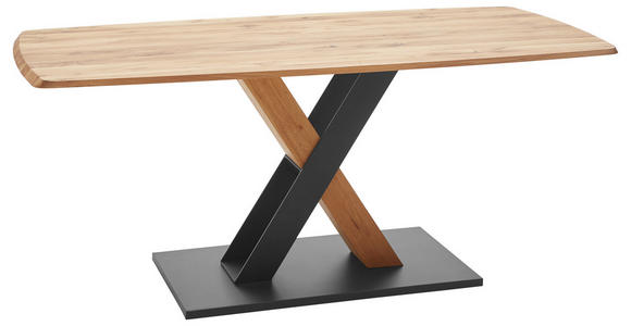 ESSTISCH Balkeneiche massiv bootsförmig Schwarz, Eichefarben - Eichefarben/Schwarz, Natur, Holz/Metall (180/90/77cm) - Valnatura