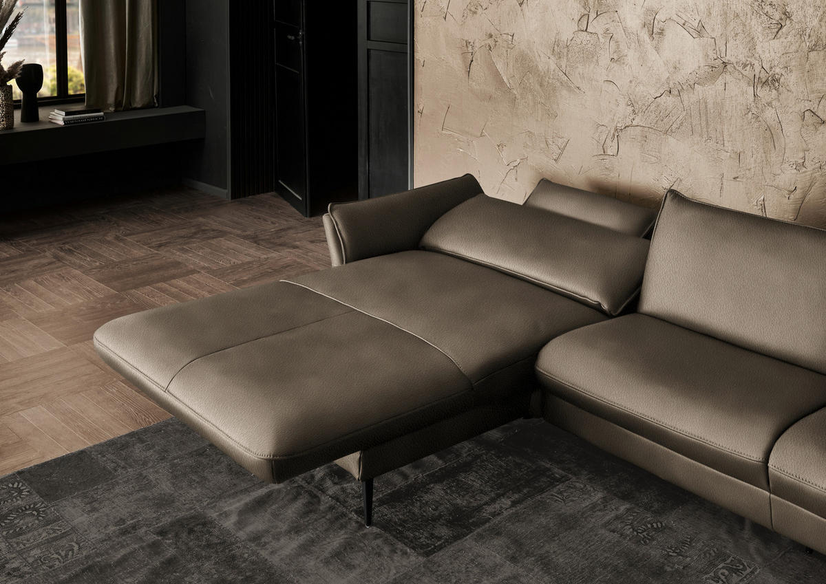 ECKSOFA  in Echtleder Taupe  172/334 cm  - Taupe/Schwarz, Design, Leder/Metall (172/334cm) - Hukla