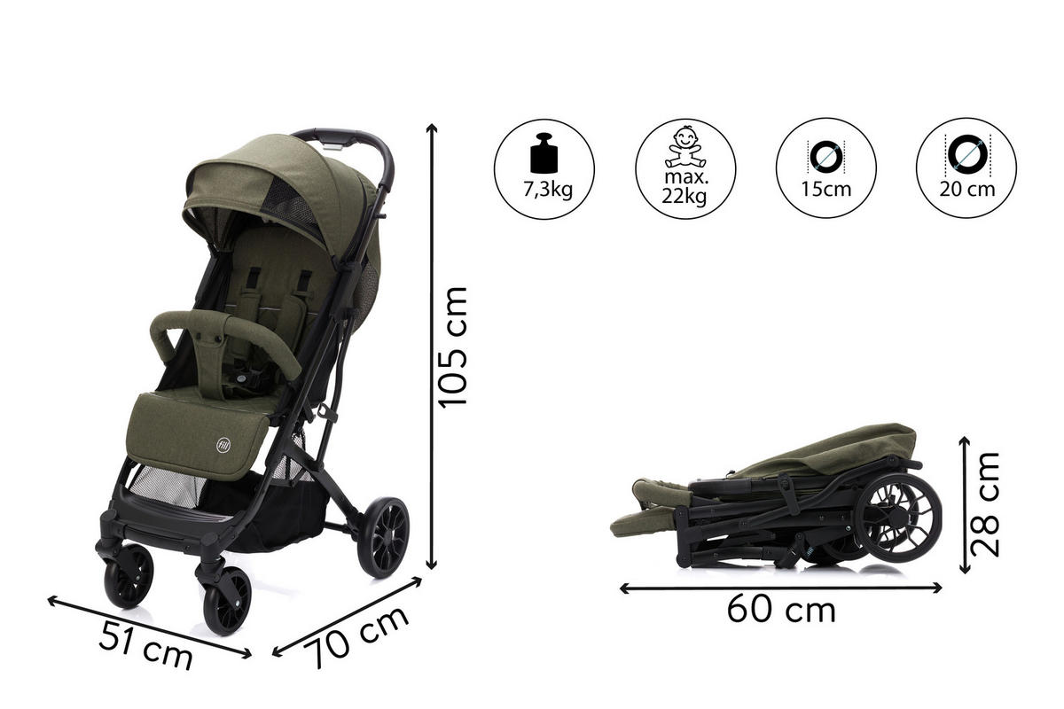 BUGGY Styler Elite  - Schwarz/Olivgrün, Basics, Textil/Metall (105/70/51cm) - Fillikid