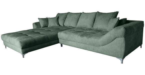 ECKSOFA  in Chenille Waldgrün  227/329 cm  - Waldgrün/Chromfarben, KONVENTIONELL, Textil/Metall (227/329cm) - Carryhome