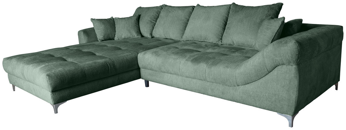 ECKSOFA Waldgrün Chenille  - Waldgrün/Chromfarben, KONVENTIONELL, Textil/Metall (227/329cm) - Carryhome