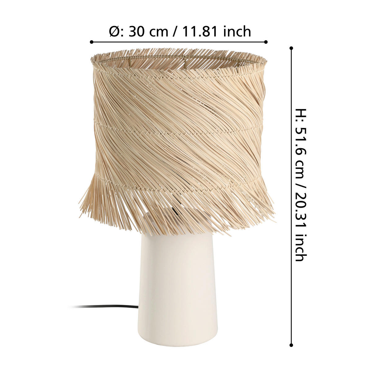 TISCHLEUCHTE - Beige/Naturfarben, Natur, Naturmaterialien/Keramik (30/51,5cm) - Eglo
