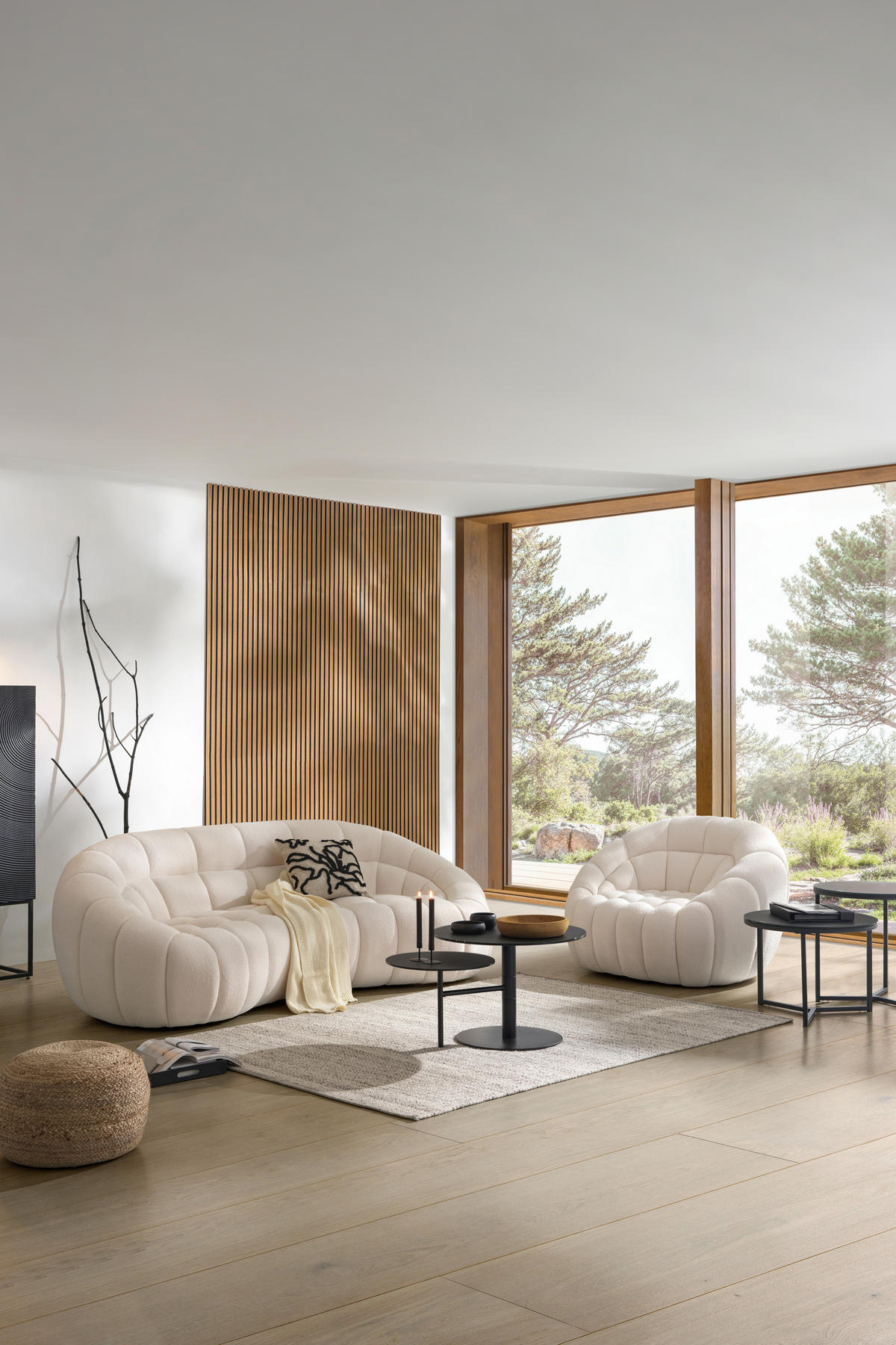3-SITZER-SOFA in Struktur Creme  - Creme/Schwarz, Design, Kunststoff/Textil (234/79/119cm) - Carryhome