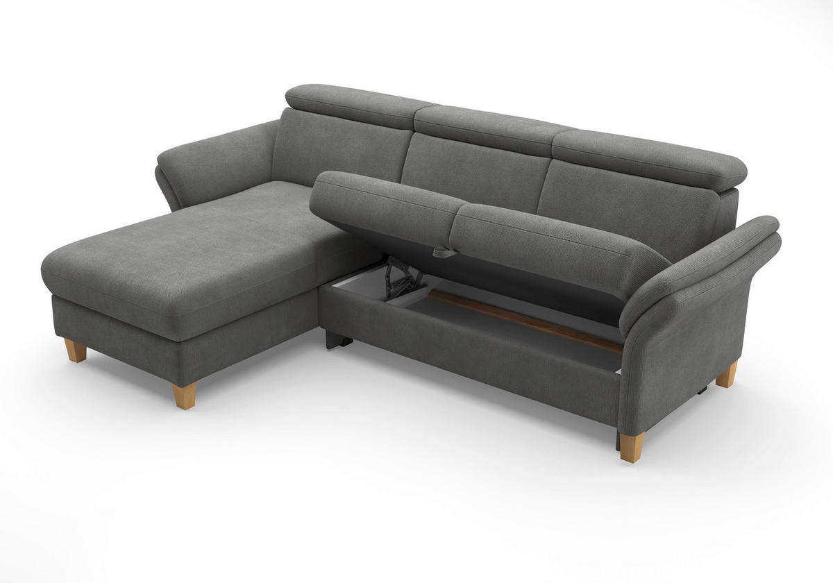 ECKSOFA GLENDALE E Grau Flachgewebe  - Eichefarben/Grau, KONVENTIONELL, Holz/Textil (166/253cm) - Sit & More