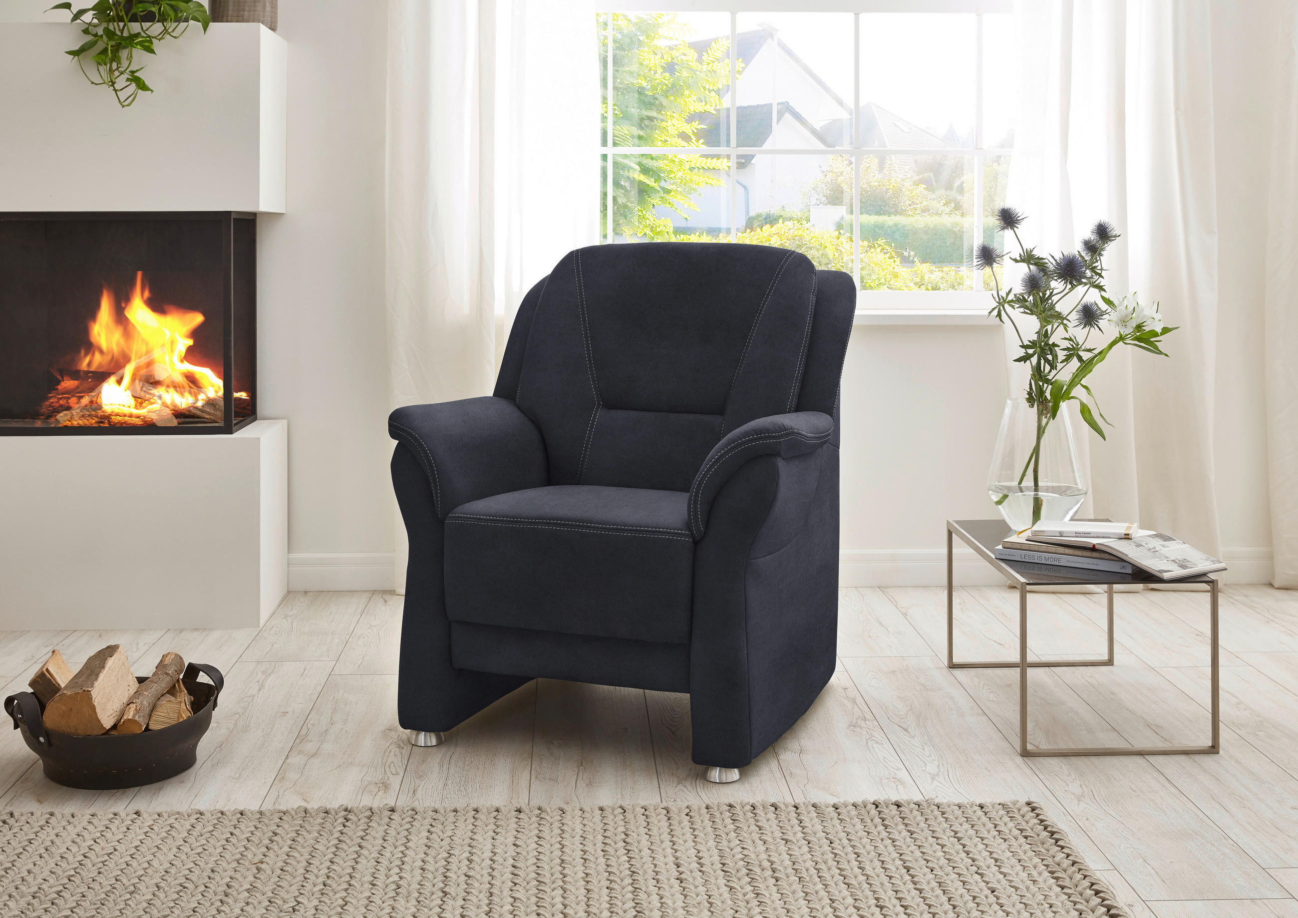 SESSEL in Mikrofaser Dunkelblau  - Beige/Alufarben, Konventionell, Textil/Metall (90/100/89cm) - Beldomo Comfort
