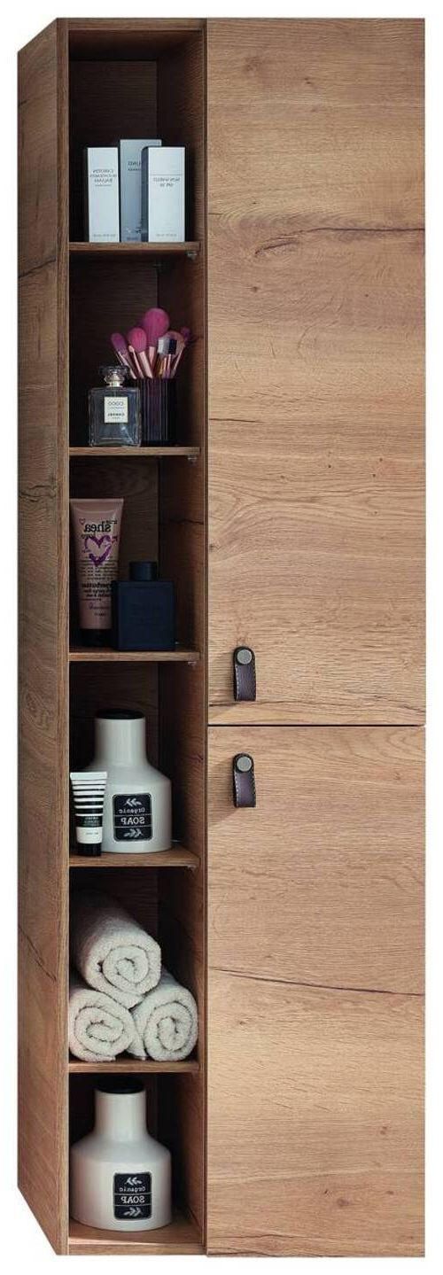 HOCHSCHRANK 50/168/31,8 cm  - Eichefarben/Braun, KONVENTIONELL, Glas/Leder (50/168/31,8cm) - Sadena