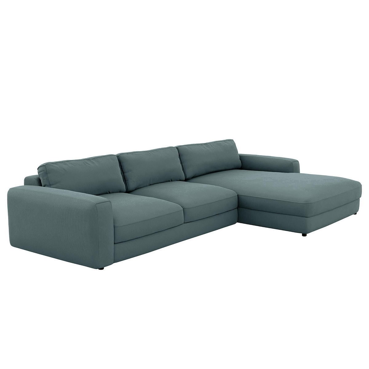 ECKSOFA Cord Blaugrau  - Blaugrau/Schwarz, Modern, Textil (303/176cm) - Trendmanufaktur