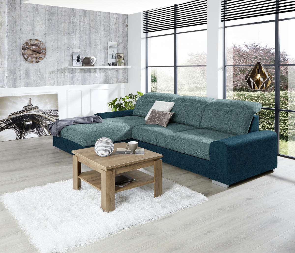 ECKSOFA in Webstoff Blau, Türkis  - Türkis/Blau, Konventionell, Holz/Textil (203/286cm) - Livetastic