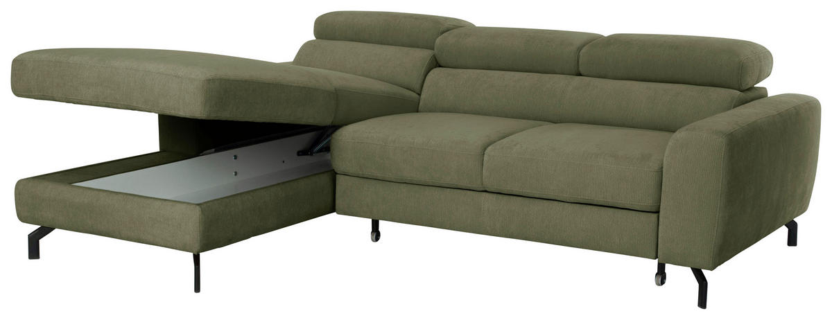 ECKSOFA LARGO in Chenille Grün  177/226 cm  - Schwarz/Grün, Design, Textil/Metall (177/226cm) - Livetastic