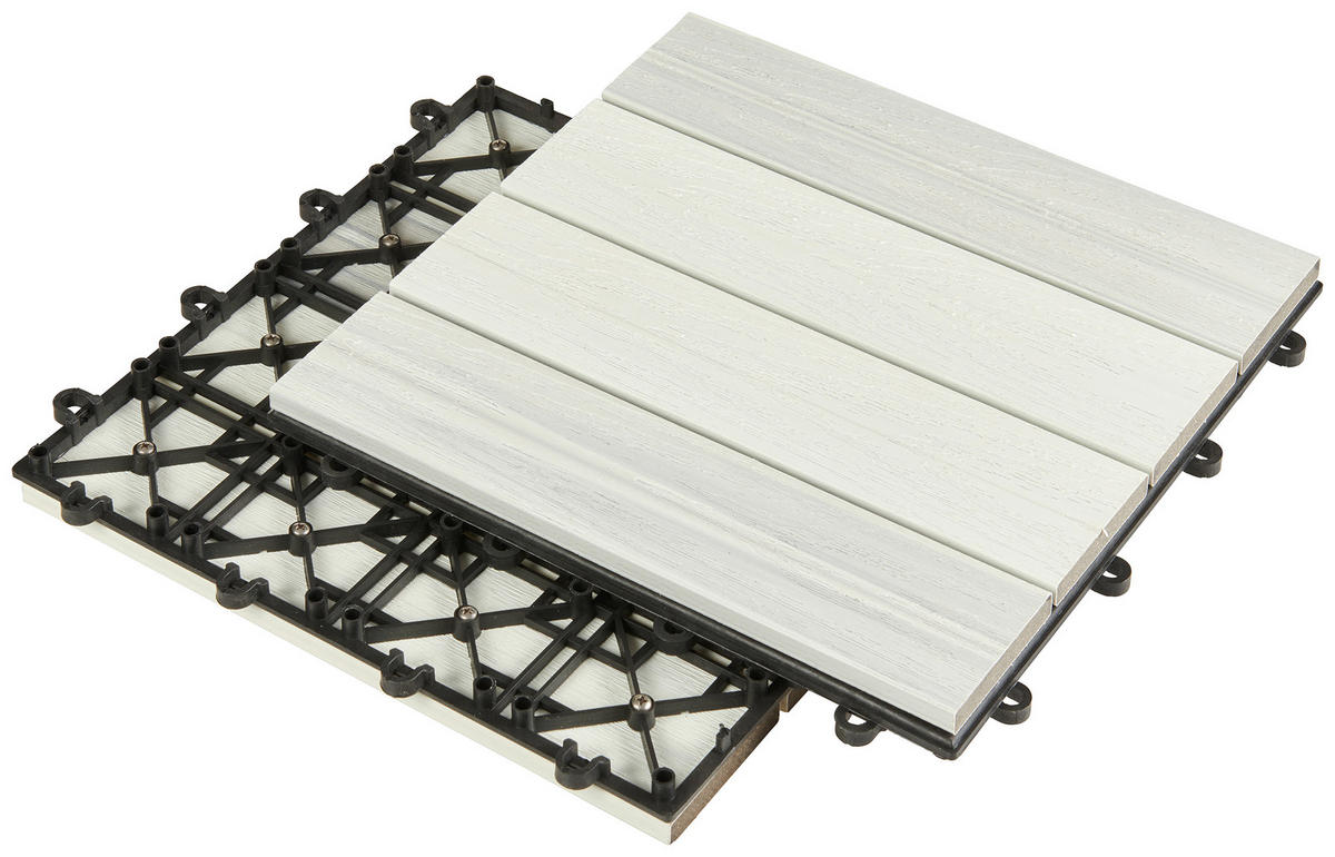TERRASSENFLIESE 11 Stück  - Weiß, Basics, Holzwerkstoff/Kunststoff (30/30/2,4cm) - Ambia Garden
