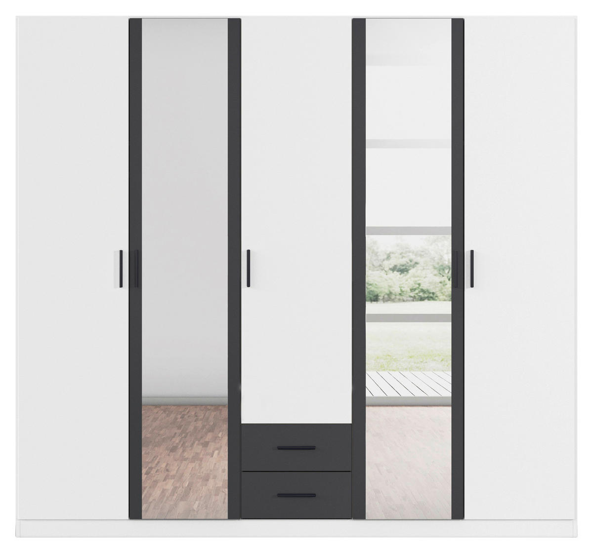 KLEIDERSCHRANK 226/210/54 cm 5-türig Weiß, Grau  - Weiß/Grau, KONVENTIONELL, Holzwerkstoff/Kunststoff (226/210/54cm) - Rauch Möbel