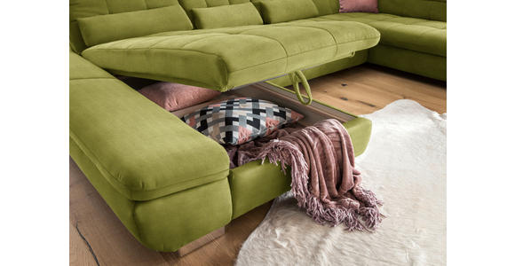 WOHNLANDSCHAFT in Mikrofaser Hellgrün - Chromfarben/Hellgrün, Design, Kunststoff/Textil (204/350/211cm) - Xora