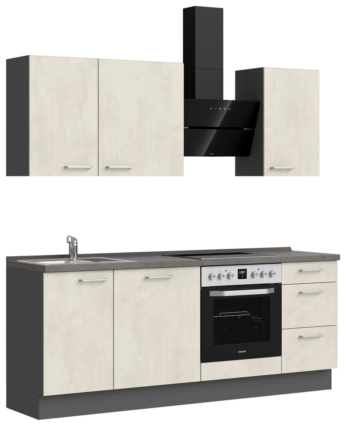 KÜCHENBLOCK Riva 210 cm  in Weiß, Schieferfarben  - Schieferfarben/Edelstahlfarben, MODERN, Holzwerkstoff/Metall (210cm) - Nobilia