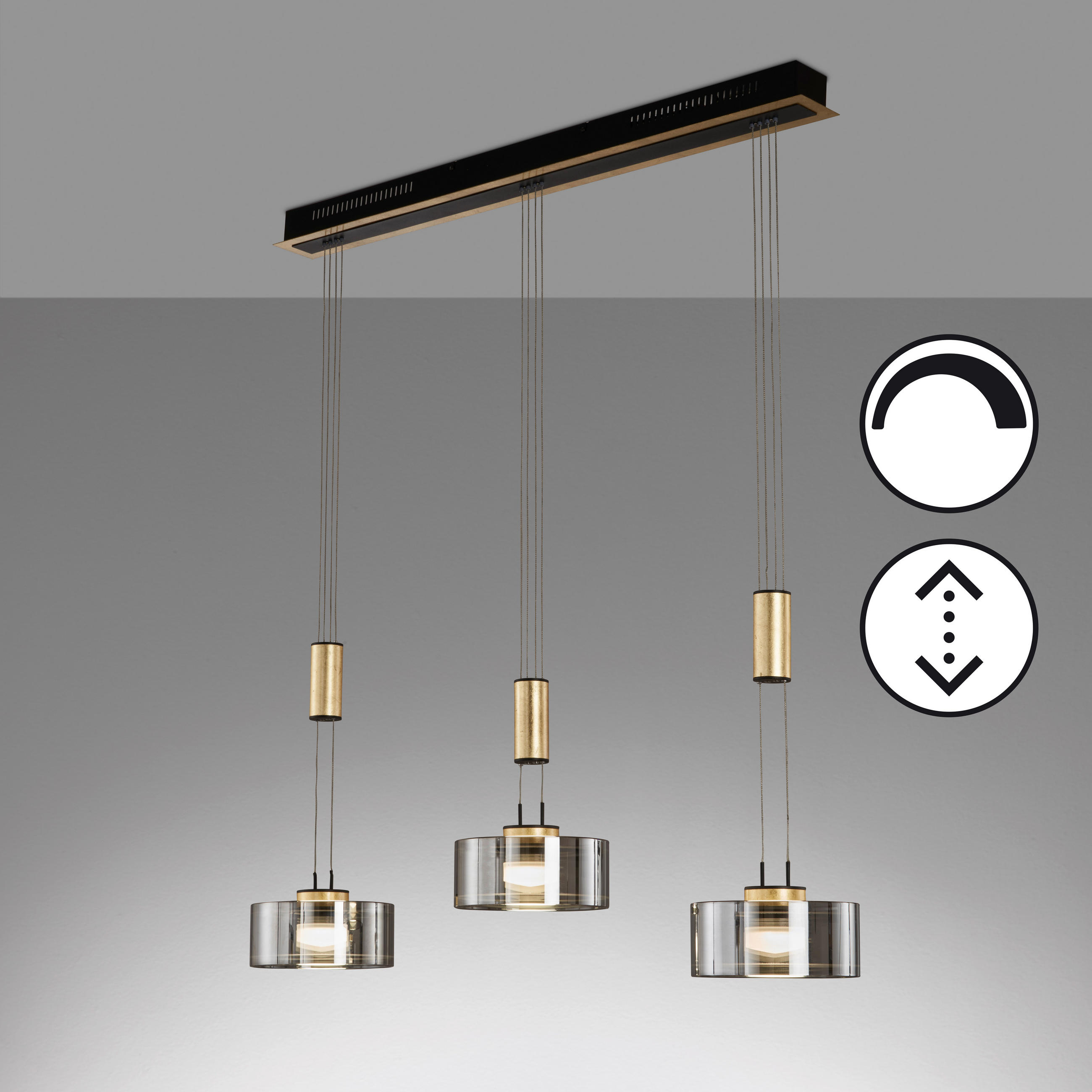 LED-HÄNGELEUCHTE Lavin 100/20/160 cm   - Schwarz, Design, Glas/Metall (100/20/160cm) - Fischer & Honsel