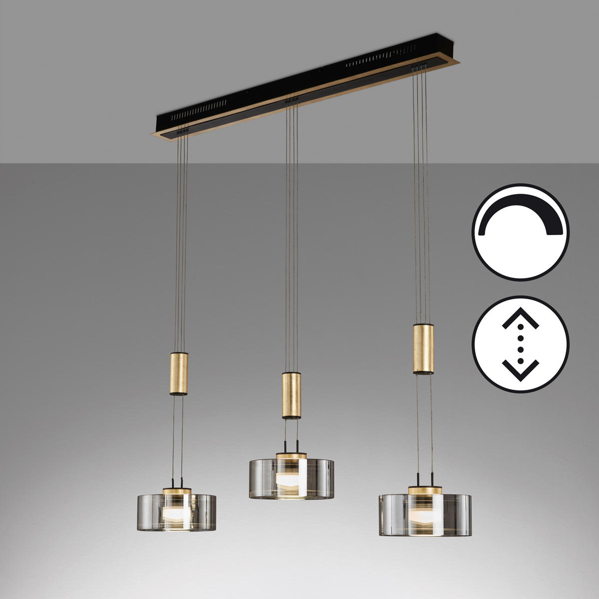 LED-HÄNGELEUCHTE 100/20/160 cm  - Schwarz, Design, Glas/Metall (100/20/160cm) - Fischer & Honsel
