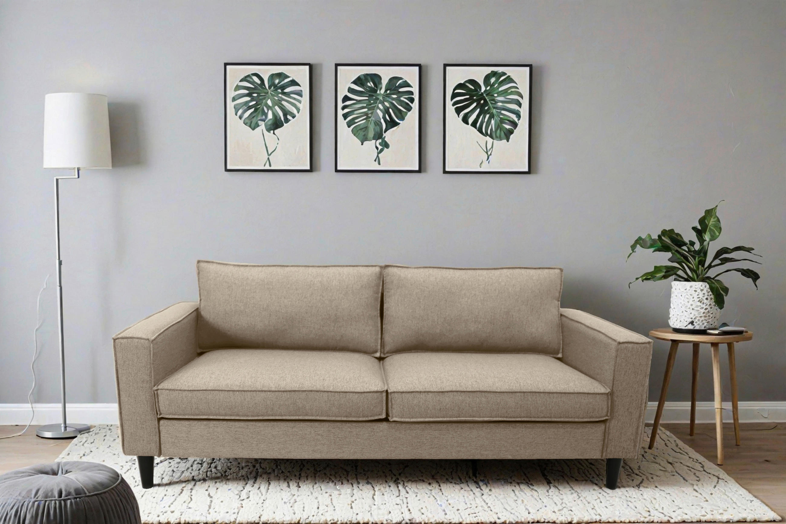 3-SED,  bež tekstil  - črna/bež, Basics, tekstil/les (198,5/84/83cm) - P & B