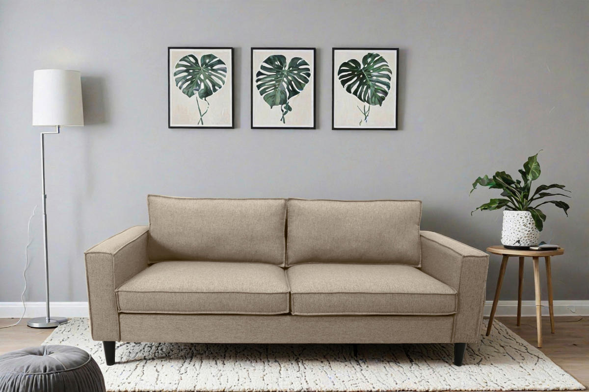 3-SED,  bež tekstil  - črna/bež, Basics, tekstil/les (198,5/84/83cm) - P & B